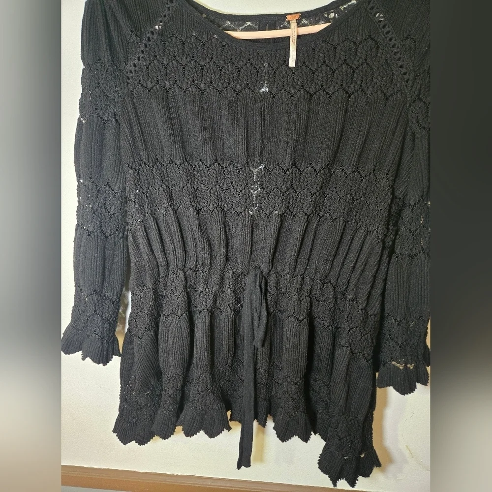 Free People Fire Island Cinch Top Black Small - Picture 7 of 12